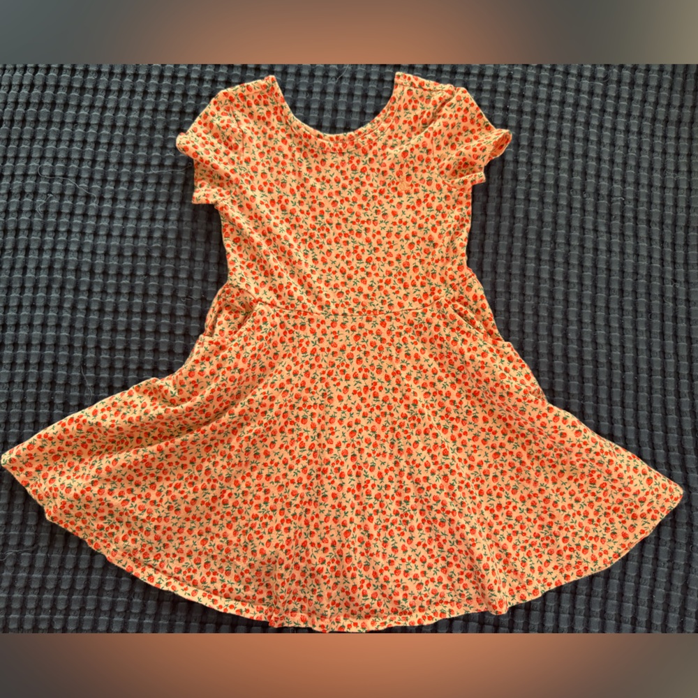 Baby gap strawberry skater dress, Girls Orange pink Short-Sleeve summer, size 5